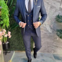 Costum de barbati gri inchis cu nasturi aurii Sacou Vesta si Pantalon C4696 2