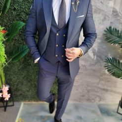 Costum de barbati gri inchis cu nasturi aurii Sacou Vesta si Pantalon C4696 3