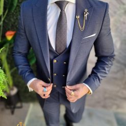 Costum de barbati gri inchis cu nasturi aurii Sacou Vesta si Pantalon C4696 4