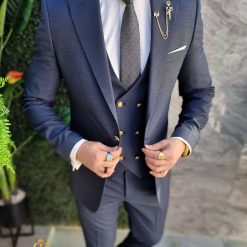 Costum de barbati gri inchis cu nasturi aurii Sacou Vesta si Pantalon C4696 5