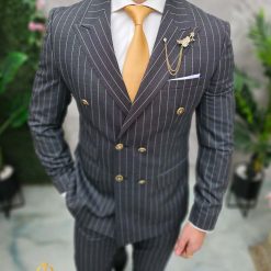 Costum de barbati gri inchis in dungi Sacou si Pantalon C4665 2