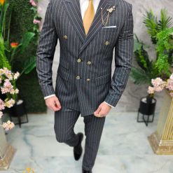 Costum de barbati gri inchis in dungi Sacou si Pantalon C4665 3