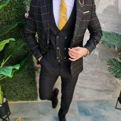 Costum de barbati negru Sacou Vesta si Pantalon C4638 3 1