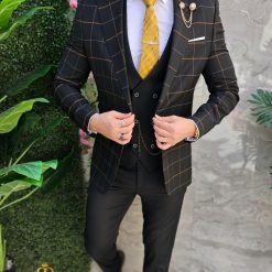 Costum de barbati negru Sacou Vesta si Pantalon C4638 4 1
