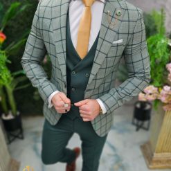 Costum de barbati verde Sacou Vesta si Pantalon C4653 4