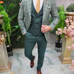 Costum de barbati verde Sacou Vesta si Pantalon C4653 5