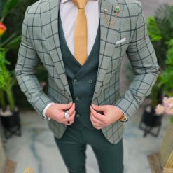 Costum de barbati verde Sacou Vesta si Pantalon C4653 6