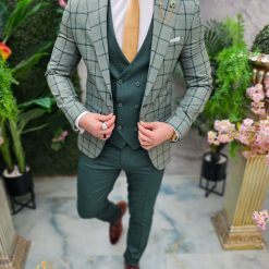 Costum de barbati verde Sacou Vesta si Pantalon C4653 8