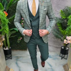 Costum de barbati verde Sacou Vesta si Pantalon C4653 9