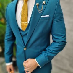 Costum de bărbați verde-albastrui cu nasturi aurii