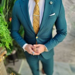 Costum de barbati verde cu nasturi aurii Sacou si Pantalon C4699 2