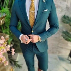 Costum de barbati verde cu nasturi aurii Sacou si Pantalon C4699 3