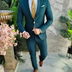 Costum de barbati verde cu nasturi aurii Sacou si Pantalon C4699 4