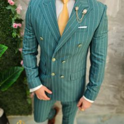 Costum de barbati verde in dungi Sacou si Pantalon C4669 5