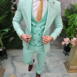 Costum de barbati verde menta Sacou Vesta si Pantalon C4654 6