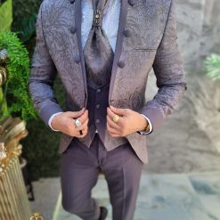 Costum gri NASMIRE Sacou Pantalon Vesta Cravata C4706 5