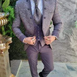 Costum gri NASMIRE Sacou Pantalon Vesta Cravata C4706 6