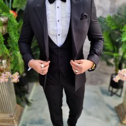 Costum negru NASMIRE Sacou Pantalon Vesta Papion C4629 6