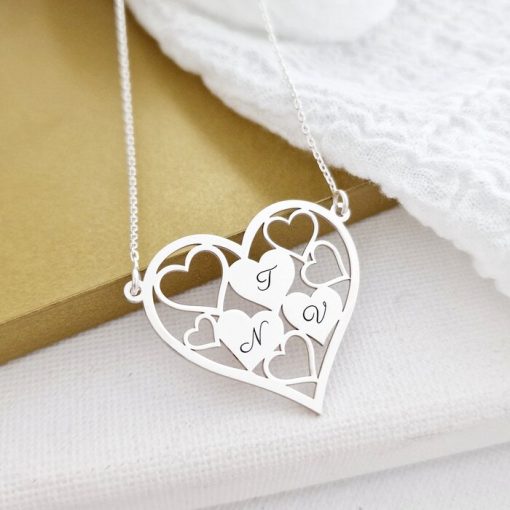 Lantisor Inima din inimi - Pandantiv cu initiale personalizate - Argint 925-Toate >> Argint 925 >> Lantisoare Argint