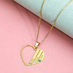 Lantisor Inima familiei - 3 nume si cristale Swarovski - Argint 925 placat cu Aur 18K-Personalizate >> Ocazie >> Familia mea