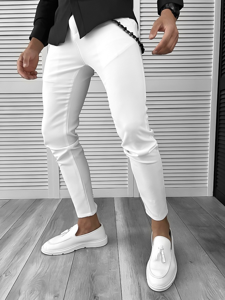 Pantaloni barbati casual albi 10614 B13-Pantaloni > Pantaloni casual