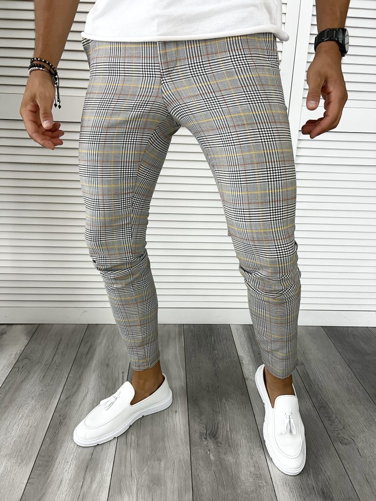 Pantaloni barbati eleganti in carouri B8783 O2-1.1-Pantaloni > Pantaloni eleganti