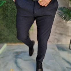 Pantaloni eleganti de barbati bleumarin inchis Slim Fit– PN805 2