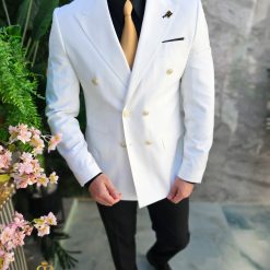 Sacou de barbati Double Breasted Alb Slim Fit SC872 5