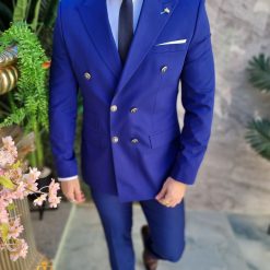 Sacou de barbati Double Breasted Albastru Slim Fit SC875 4