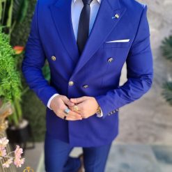 Sacou de barbati Double Breasted Albastru Slim Fit SC875 5