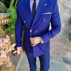 Sacou de barbati Double Breasted Albastru Slim Fit SC875 6