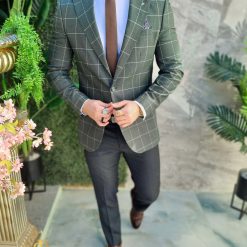 Sacou de barbati Slim Fit Verde in carouri SC877 4