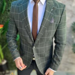 Sacou de barbati Slim Fit Verde in carouri SC877 5