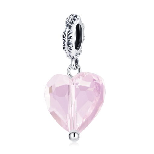 Talisman din argint Pink Translucent Heart-Talismane >> Talismane din Argint (toate)