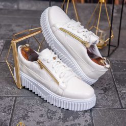 Adidasi de barbati albi fermoar auriu cu talpa inalta ultra light – AD593 4