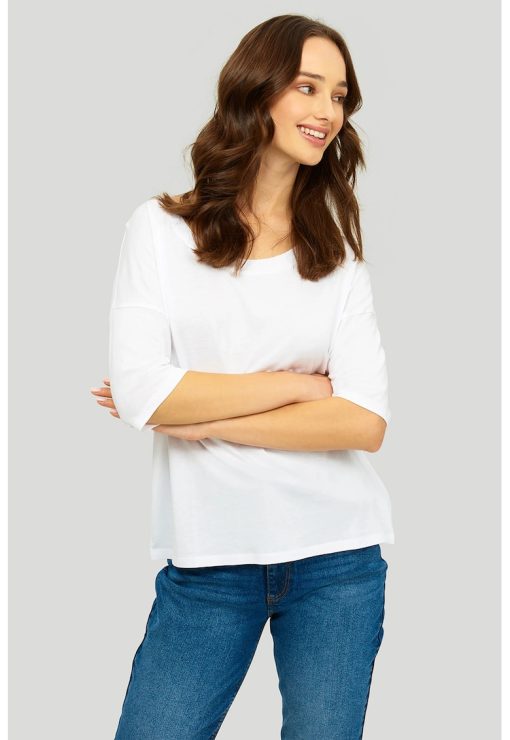 Bluza din amestec de bumbac si modal cu maneci cazute-FEMEI-IMBRACAMINTE/Bluze