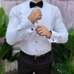 Camasa alba de barbati de ceremonie cu butoni guler de papion CR122 3