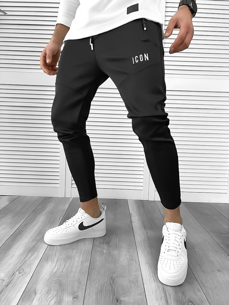 Pantaloni de trening negri conici 10209 Z4-Pantaloni > Pantaloni de trening