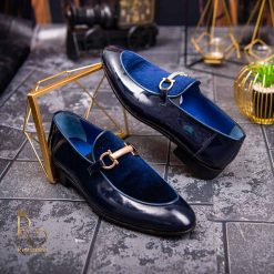 Pantofi Loafers de barbati bleumarin din piele naturala si catifea P1393 4