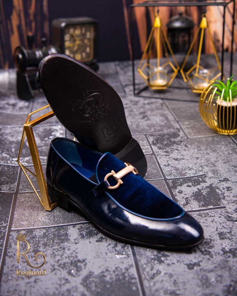Pantofi Loafers de barbati bleumarin din piele naturala si catifea - P1393-Pantofi