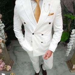 Sacou de barbati Double Breasted Alb Slim Fit SC826 4