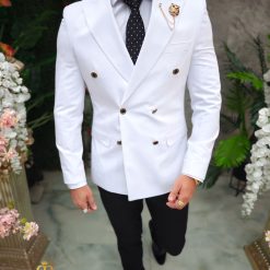 Sacou de barbati Double Breasted Alb Slim Fit SC833 4