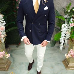 Sacou de barbati Double Breasted Bleumarin Slim Fit SC823 5