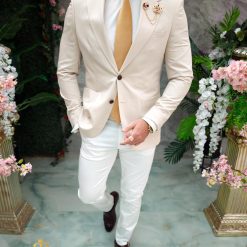 Sacou de barbati Slim Fit Crem SC828 3