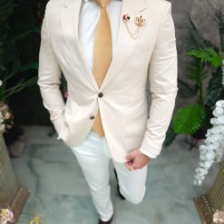 Sacou de barbati Slim Fit Crem SC828 4