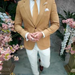 Sacou de barbati Slim Fit Crem SC881 3