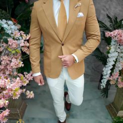 Sacou de barbati Slim Fit Crem SC881 4