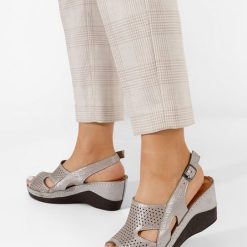 Sandale cu platforma Paola V2 argintii-Sandale cu platforma-Sandale piele