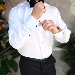 Camasa alba de barbati de ceremonie cu butoni guler de papion CR170 2