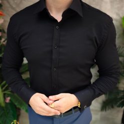 Camasa neagra de barbati cu butoni Slim Fit CR174 2